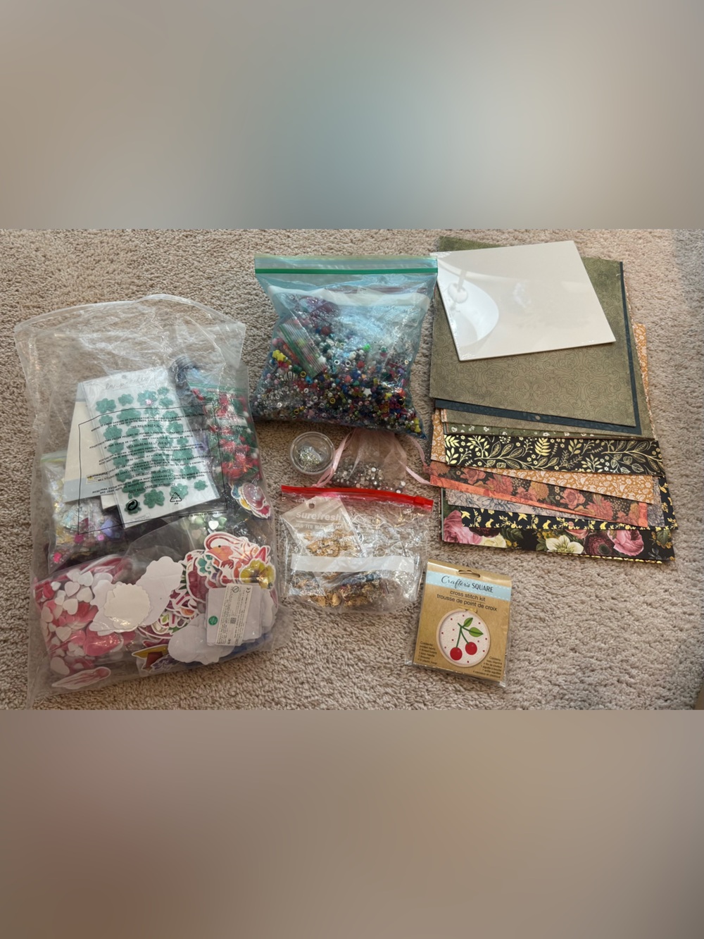 Bulk assorted craft supplies,stickers,beads, charms,rhinestones,sequins,glitter